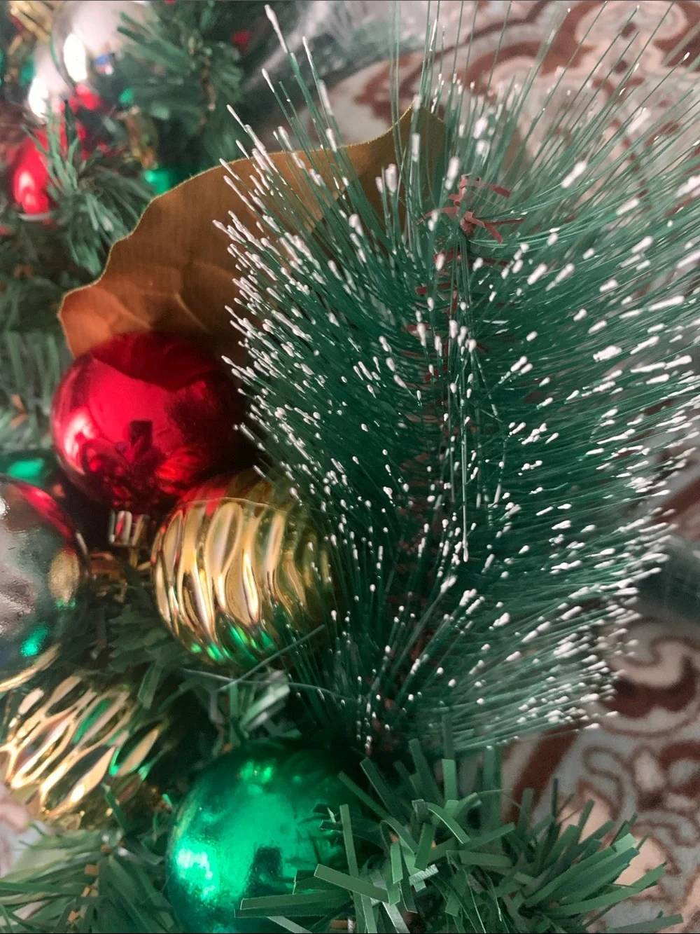 New D,s design Festive Green Holiday Garland with Red, Gold & Silver Ornaments